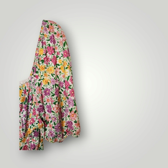 ASOS DESIGN short sleeve mini tea dress with lace trim in bright floral sundress - Picture 4 of 15